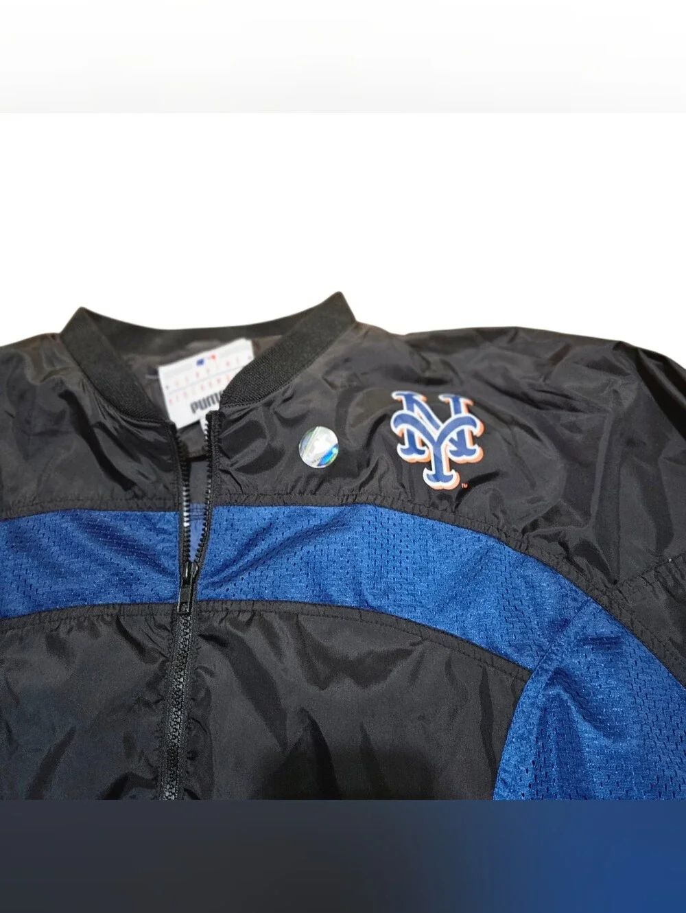​Vintage Puma MLB New York Mets Windbreaker Jacket Black Blue Full Zip Large